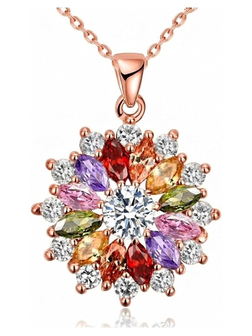 Women's Flower Pendant Necklace Cubic Zirconia 18k Gold Plated Gift